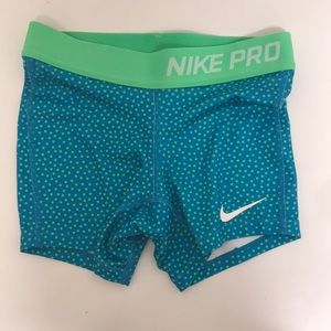Aqua polka-dotted Nike Pro Shorts